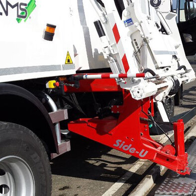 View of the side loader from the rear of the vehicle.